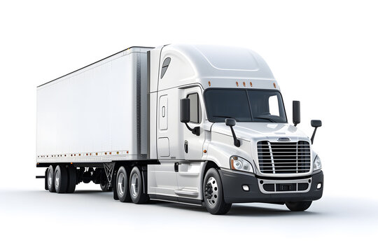 White cargo truck freightliner isolated on white background