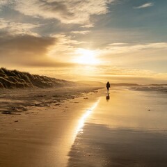 walking on the beach at sunset, summer concept