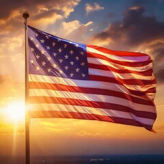  U.S. flag with a special light for a photo shoot, USA independence day concept.