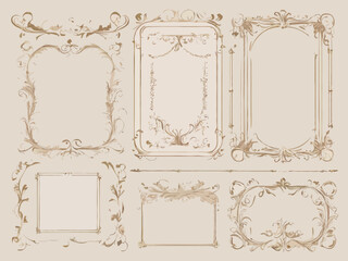 Fototapeta premium Set of Thin Line vintage frame and corners icon. Vector 