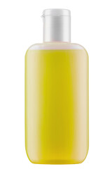 Cosmetic bottle yellow color isolated on white background. Antimicrobial liquid gel. Hand hygiene. Shampoo bottle.