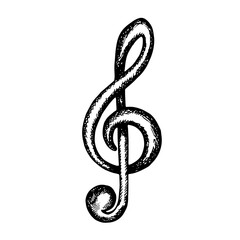 Musical treble clef. Graphic vector black and white illustration. Highlight it. For posters, flyers and invitation cards. For banners and postcards. For logos, badges, stickers and prints.