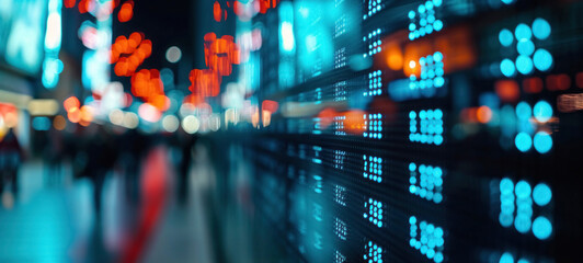 Stock Market Data on Digital Display in Blue Tones