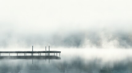Fototapeta premium lake with wooden pier disappearing into fog