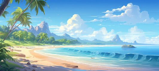 Fototapeta na wymiar Tropical Beach Paradise Illustration