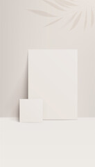 A square beige card mockup with shadow on the wall, offering an empty template for various designs. Ideal for presentations, invitations, or marketing materials. Realistic and modern. Not AI.