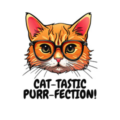 An adorable illustration of a red cat wearing sunglasses, exuding cool and playful vibes. Perfect for prints, posters, and shirts, adding humor and charm to any design. Not AI.