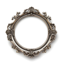 Silver metal vintage circle frame isolated on transparent background.