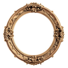 Gold vintage circle frame isolated on transparent background.