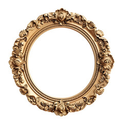 Gold vintage circle frame isolated on transparent background.