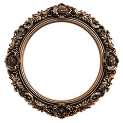Gold vintage circle frame isolated on transparent background.