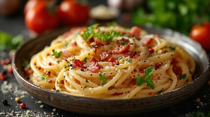 Fototapeta premium Savory Spaghetti Aglio e Olio with Parsley
