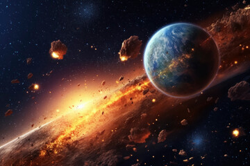 Asteroid Belt Approaching Earth in Space