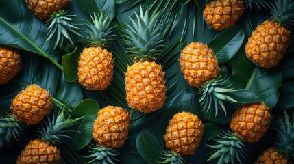 Fototapeta premium Pineapples and Tropical Leaves Pattern