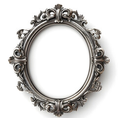 Silver antique vintage oval frame isolated on transparent