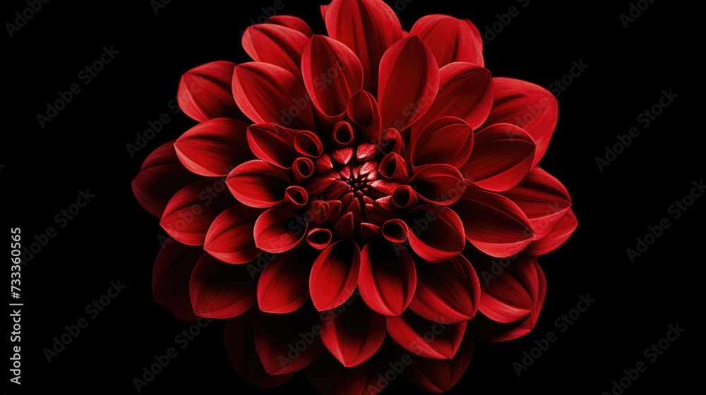 Aufkleber A close-up view of a vibrant red flower against a dark black background. This image can be used to add a pop of color and elegance to various design projects