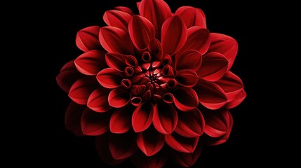 A close-up view of a vibrant red flower against a dark black background. This image can be used to add a pop of color and elegance to various design projects