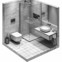 isometric modern interior bathroom, isolated