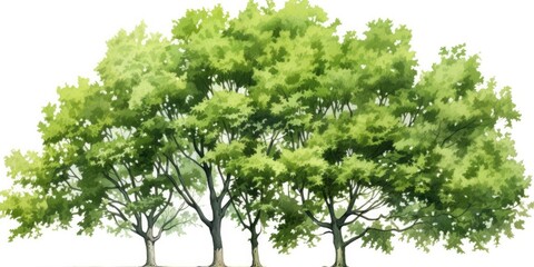 Fototapeta premium A painting depicting a group of trees with lush green leaves. Ideal for nature-themed projects or as a background image for various design purposes