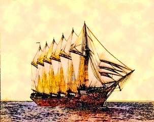 Coal Schooner with Six Masts Built in New England