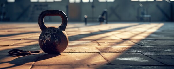 kettlebell putted on the floor in gym - obrazy, fototapety, plakaty
