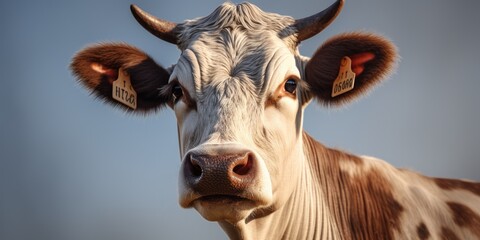 A detailed view of a brown and white cow. Perfect for agricultural, farming, or rural-themed projects