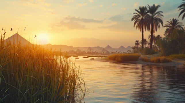 A beautiful image capturing the setting sun over a serene body of water. Perfect for adding a peaceful and scenic touch to any project