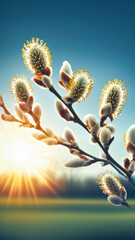 Fototapeta premium Palm Sunday Morning.Soft Willow branches in sun lights.