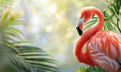 Beautiful flamingo in natural habitat.