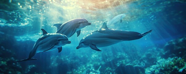 Obraz premium Dolphins swiming together.