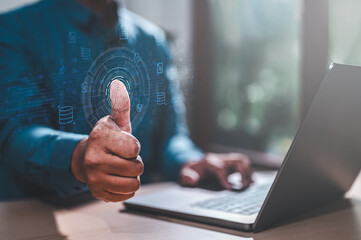 fingerprint, security, technology, network, futuristic, interface, innovation, future, control, smart. businessman uses fingerprints to access personal cybersecurity, concept of security technology.