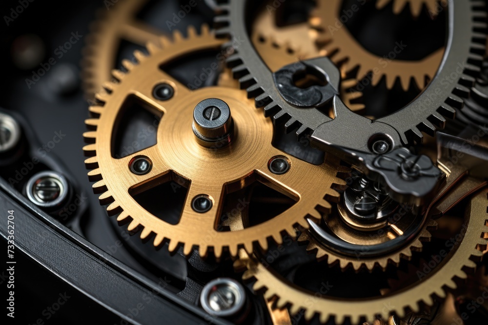 Aufkleber A detailed close-up view of a clock with visible gears. This image can be used to represent time, precision, mechanics, or as a metaphor for the passage of time in various projects and designs
