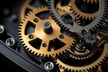 A detailed close-up view of a clock with visible gears. This image can be used to represent time, precision, mechanics, or as a metaphor for the passage of time in various projects and designs