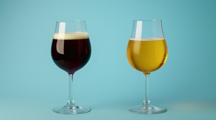 Two glasses of beer sitting next to each other. Perfect for pub scenes or beer-themed designs