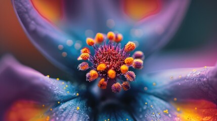 A detailed view of a purple flower with vibrant yellow stamens. Perfect for botanical illustrations or nature-themed designs - Powered by Adobe
