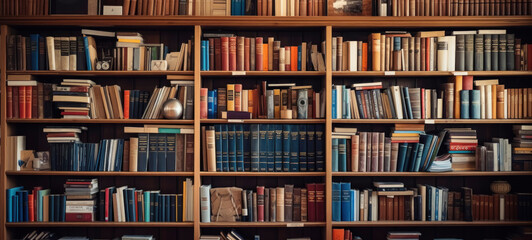 Extensive Book Collection on Wooden Shelves