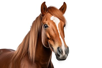 A brown horse with a distinctive white spot on its forehead. This versatile image can be used in various contexts