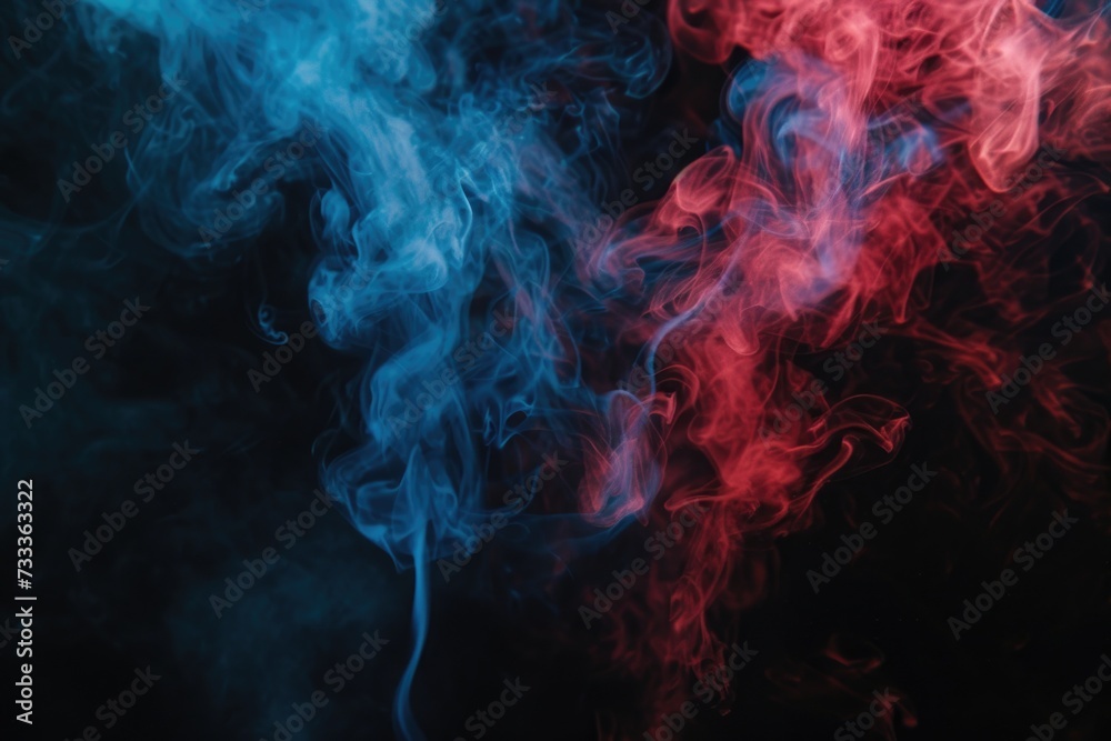 Poster Close-up shot of smoke on a black background. This image can be used to create a mysterious or dramatic atmosphere in various projects