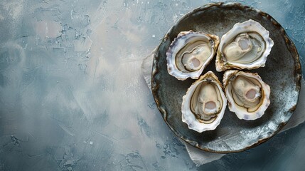 Oyster raw seafood dinner dish gourmet wallpaper background
 - obrazy, fototapety, plakaty