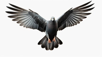 A pigeon flying in the air with its wings spread. Suitable for various uses