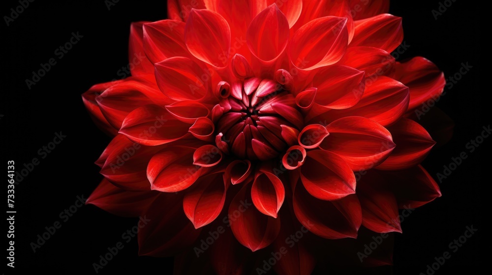 Poster A vibrant red flower captured in a close-up shot against a black background. Perfect for adding a pop of color to any design or project