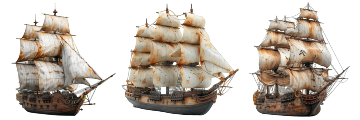 old sailboat isolated on transparent background ,old pirate ship png ,generative ai