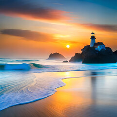 lighthouse in the sunset