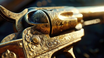 A detailed view of a gun placed on a table. Suitable for crime, safety, or law enforcement related themes