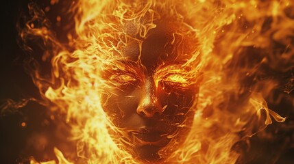 A man with fire on his face. This image can be used to depict danger or intensity - obrazy, fototapety, plakaty