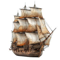 old sailboat isolated on transparent background ,old pirate ship png ,generative ai