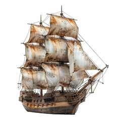 old sailboat isolated on transparent background ,old pirate ship png ,generative ai