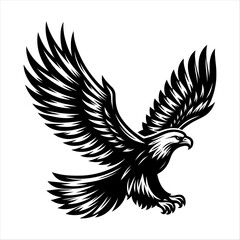Flying Eagle vector illustration Black and white, generative ai, black on white background, isolated.