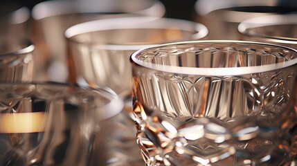 Close up of a group of glasses on a table. Perfect for restaurant or bar themes