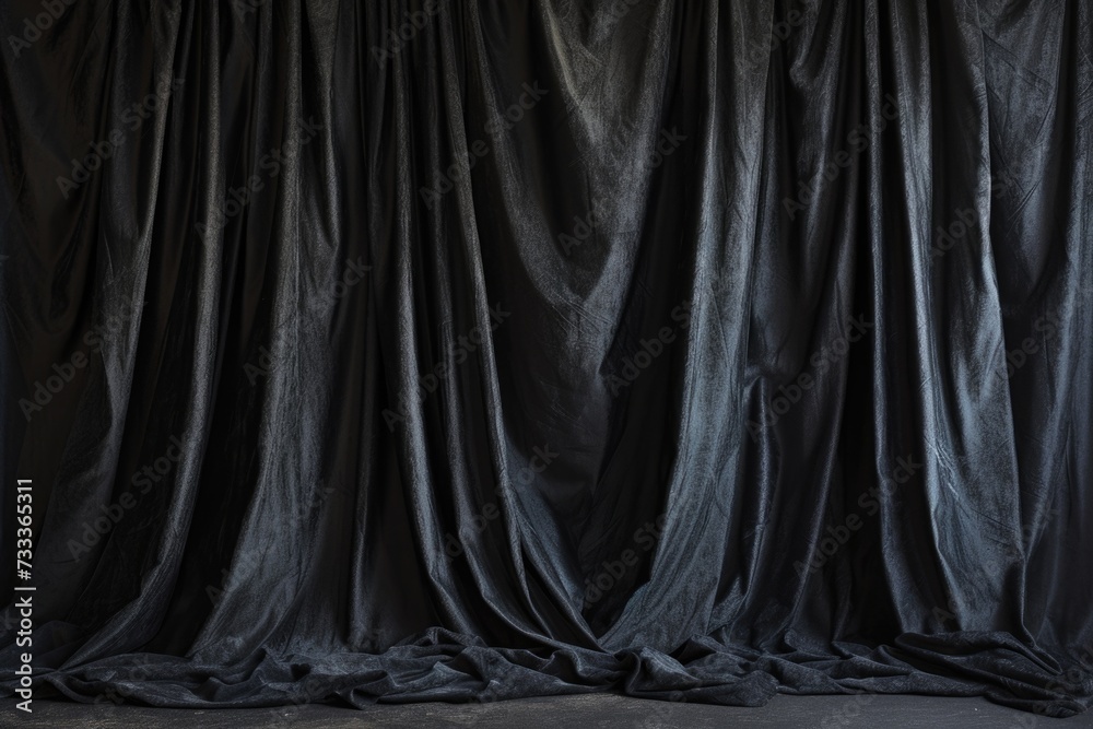 Poster a simple black curtain hangs behind a chair. this image can be used for various purposes